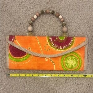 Vibrant Orange Artistic Clutch with Beaded Handle
